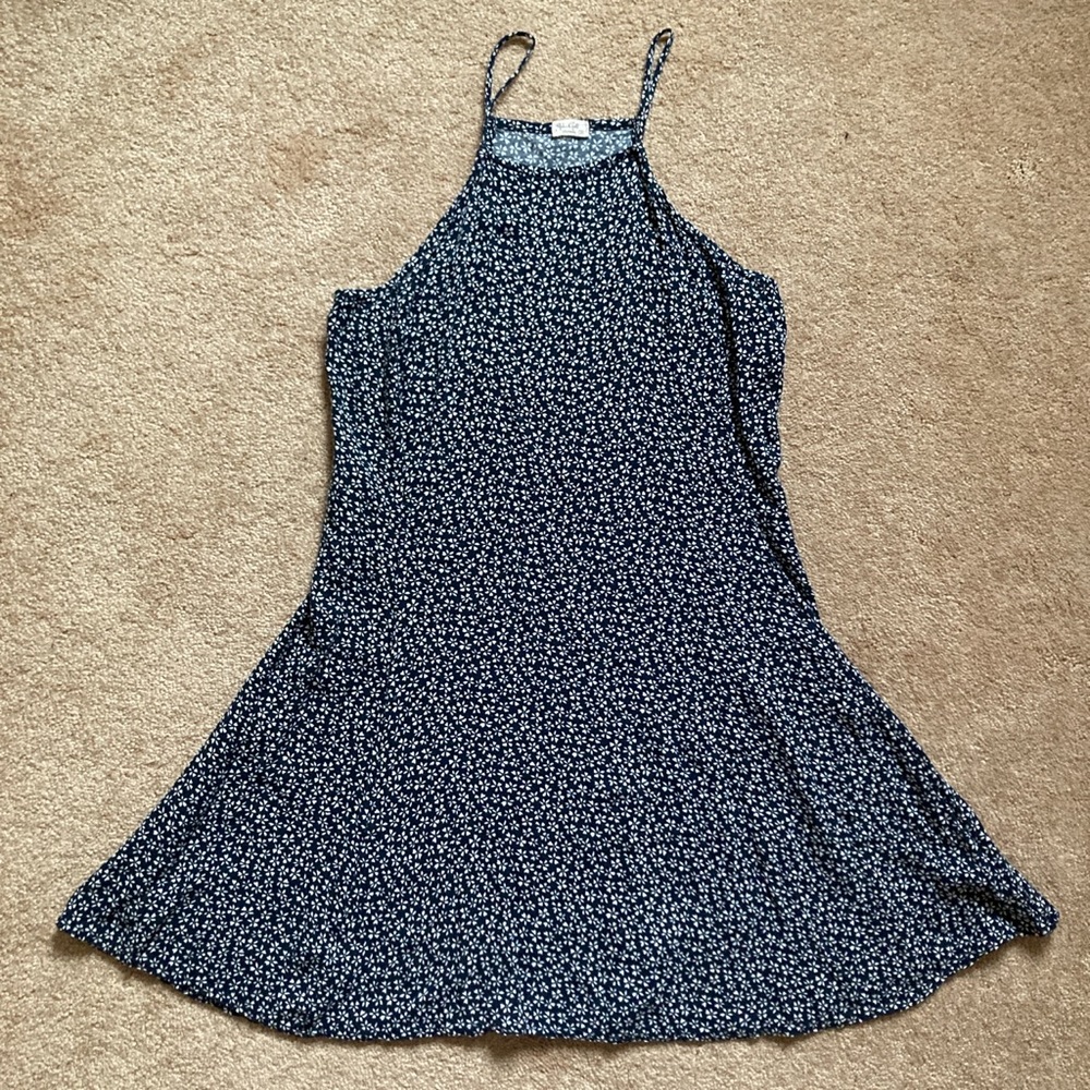 Brandy Melville High Neck Navy Blue Floral Dress
